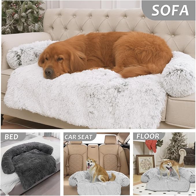 Calming Dogs/Cats Bed Mats, Dog Pad Washable Removable Couch Cover, Plush Long Fur Mat for Pets, Waterproof Lining, Perfect for Small, Medium and Large Dogs and Cats (Light Gray, 59"x39")