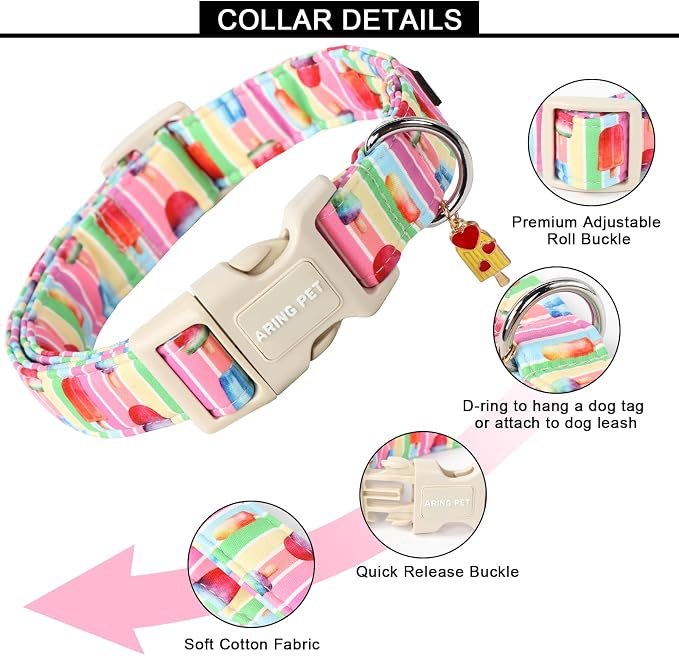 ARING PET Summer Dog Collar - Cute Popsicle Design, Adjustable Multicolor Ice Cream Collar for Small, Medium, Large Dogs