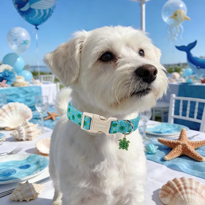 Summer Tropical Dog Collar for Girl Boy Dogs- DOGWONG Beach Coastal Dog Collar, Adjustable Soft Hawaiian Dogs Collars for Large Dogs, L