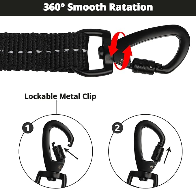 Long Dog Leash 80 FT: Heavy Duty Rope Leashes for Dogs Training with Swivel Lockable Hook Reflective Threads Bungee and Padded Handle - Dog Lead for Large Small Medium Dogs Outside Walking Hiking