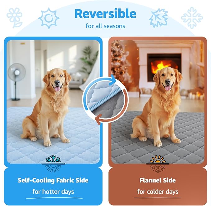 LOOBANI Dog Cooling Mat for Large Dogs 48"x28"- Cooling Pad for Dog, Cool Blanket for Dogs Machine Washable, Pet Cool Mat for Indoor, Outdoor, Couches, Crates, Car Seats for Trips (Blue, 48"x28")
