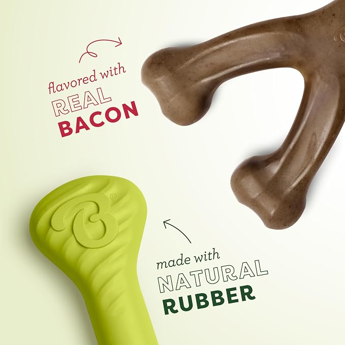 Benebone Bacon Wishbone/Rubber Bone Medium, 2-Pack