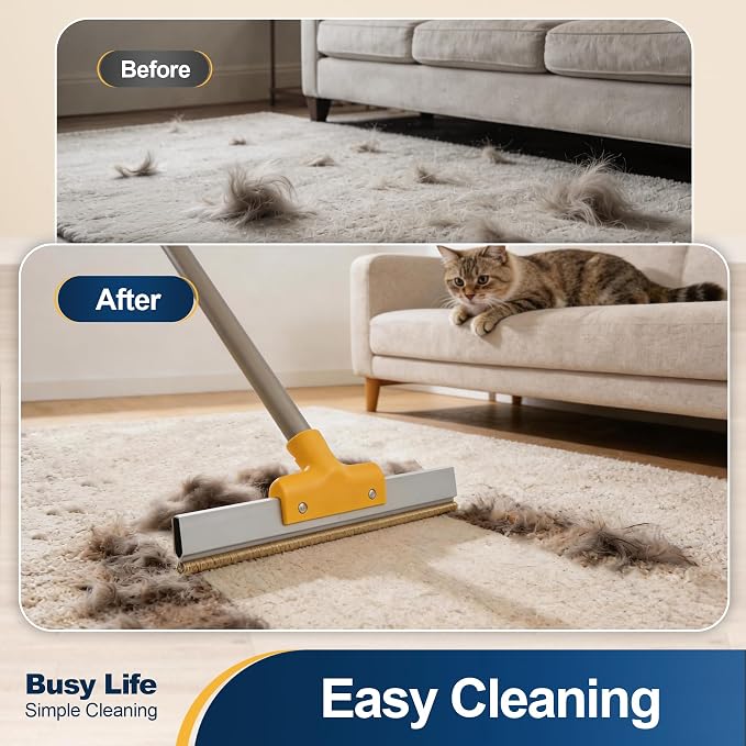 Yocada Carpet Rake for Pet Hair Removal Dog&Cat Hair Remover Scraper Rake Reusable Pet Hair Remover Broom 54.3" Telescopic Long Handle for Carpet Sofa Rug Mats Couch