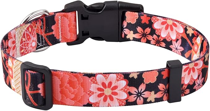 Mihqy Dog Collar with Bohemia Floral Tribal Geometric Patterns - Soft Ethnic Style Collar Adjustable for Small Medium Large Dogs(Red Flower A,L)