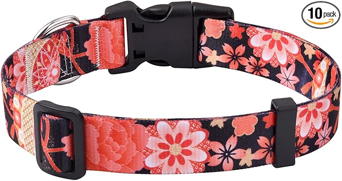 Mihqy Dog Collar with Bohemia Floral Tribal Geometric Patterns - Soft Ethnic Style Collar Adjustable for Small Medium Large Dogs(Red Flower A,M)