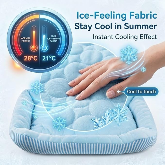 Cooling Dog Bed for Large Medium Small Dogs, Breathable Dog Cooling Mat with Self Cooling Ice Silk Fabric, Washable Summer Pet Bed for Indoor Outdoor, (Blue1, X-Large)