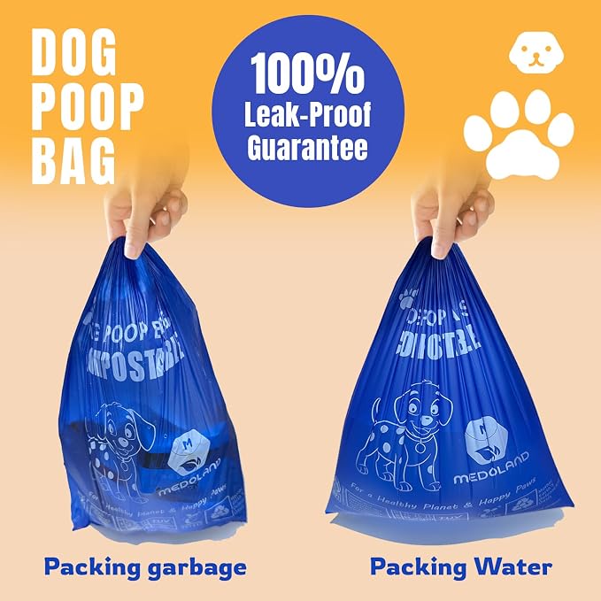 Compostable Dog Poop Bags BPI Certified Biodegradable Pet Waste Bags Leak-Proof Thickened and Opaque Eco Design (7 rolls & a dispenser)