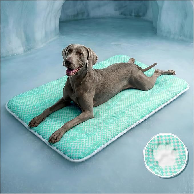 furrybaby Dog Cooling Mat Dog Bed mat, Extra-Thick Dog Crate Pad, Cat Bed, Washable Pet-Safe Magic Cooling Pad for Dogs Cats, Long Lasting Cooling for Crate Bed Indoor Outdoor Summer, 44x32, Mint