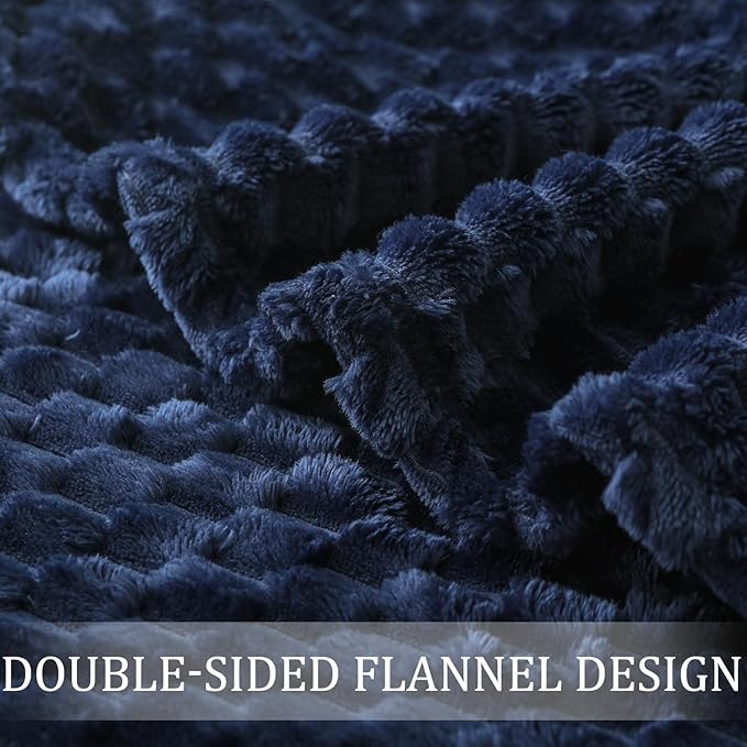 Exclusivo Mezcla Fleece California King Blanket for Bed, Oversized Fuzzy Navy Blue Bed Blankets, Soft Cozy Plush Sofa Throws for All Seasons, 120x120 Inches