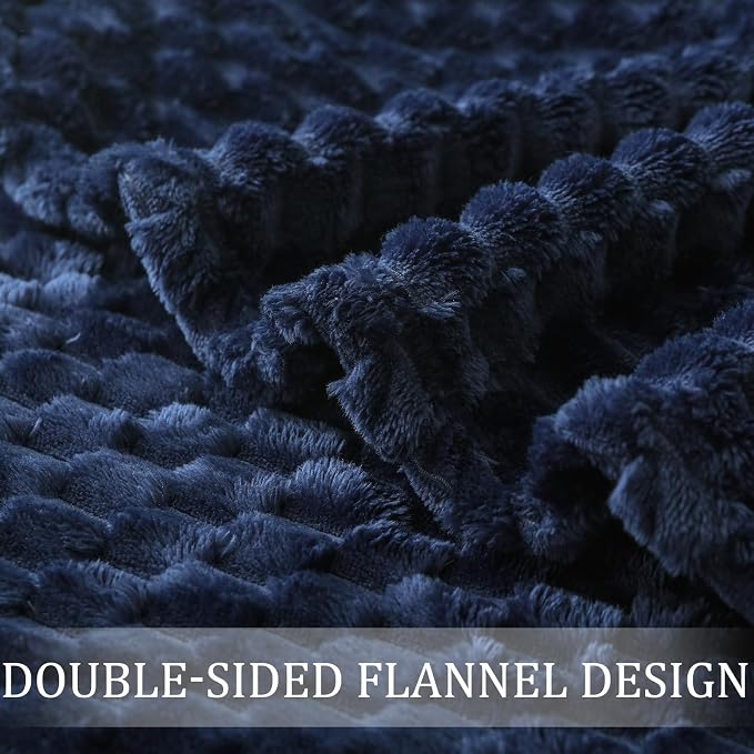 Exclusivo Mezcla Fleece Twin Blanket for Bed, Extra Large Fuzzy Navy Blue Bed Blankets, Soft Cozy Plush Sofa Throws for All Seasons, 60x80 Inches