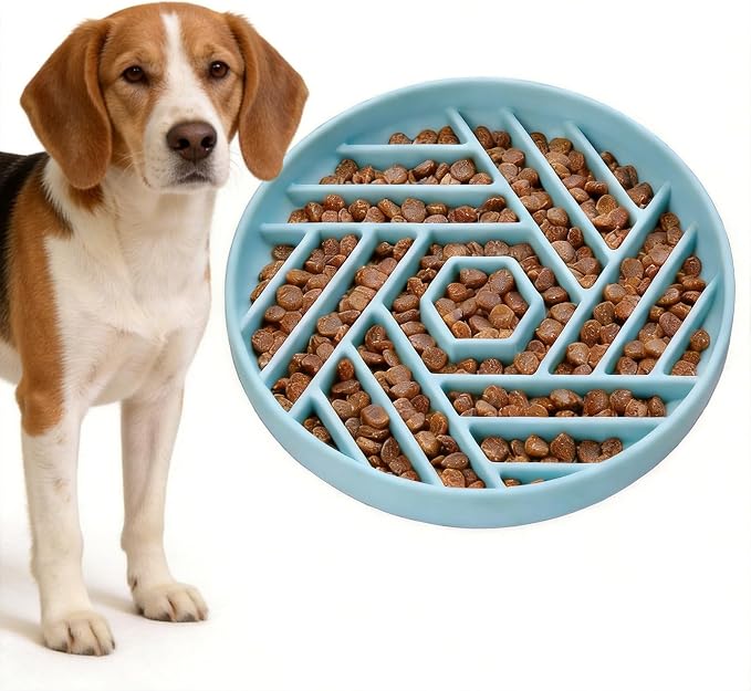 Silicone Slow Feeder Dog Bowl with Suction Base, Anti Choking Maze Puzzle Design Pet Bowl for Small and Medium Dogs & Cats, Non-Slip Food Grade Slow Eating Bowl to Prevent Bloating