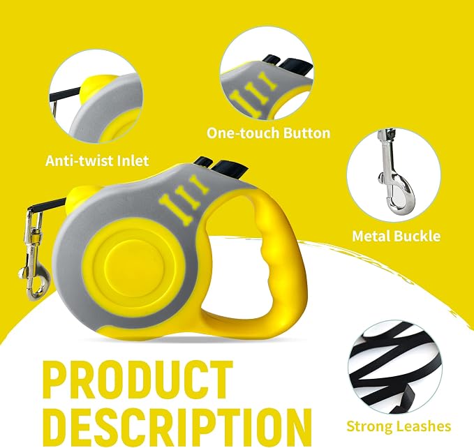Retractable Dog Leash Automatic Telescopic Tractor Dog Tape, Pet Tape 10/16 FT Durable and Convenient, with Folding Bowl, Dispenser, Rubbish Bags, Suitable for Small and Medium Dogs