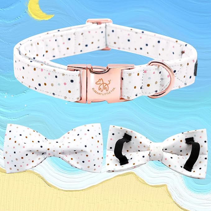 Elegant little tail Dog Collar with Bow, Dot Pattern Soft Comfy Bowtie Dog Collar Adjustable Pet Gift Collars for Small Medium Large Dogs