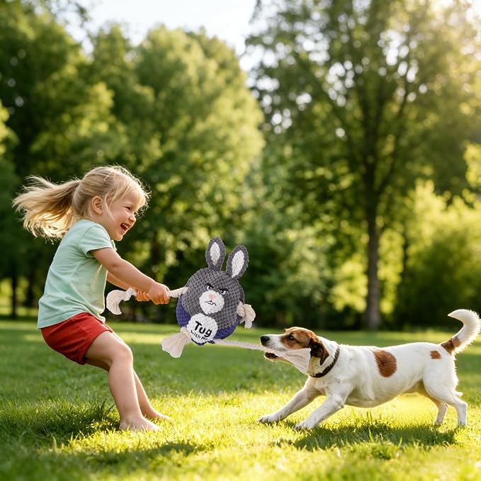 BABORUI Interactive Dog Toys, Easter Squeaky Dog Rope Toys with Recording and Music Modes, Dogs Tug Toy for Small/Medium/Large Dogs to Keep Them Busy (Blue Bunny)