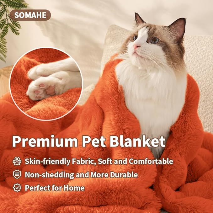 SOMAHE Cat Blanket, Reversible Sherpa & Bubble Fleece Pet Throw, Ultra-Soft Plush for Indoor Cats, Machine Washable, Anti-Static, Warm & Cozy, 22"×18" Inch Orange