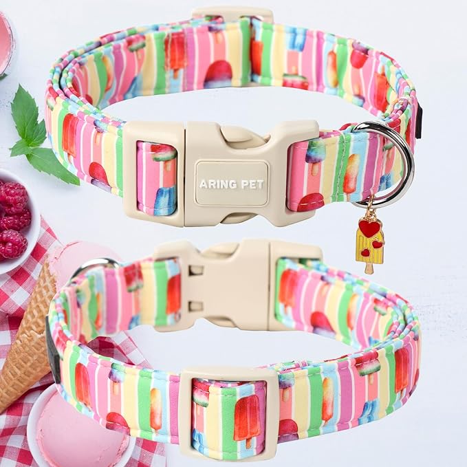 ARING PET Summer Dog Collar - Cute Popsicle Design, Adjustable Multicolor Ice Cream Collar for Small, Medium, Large Dogs