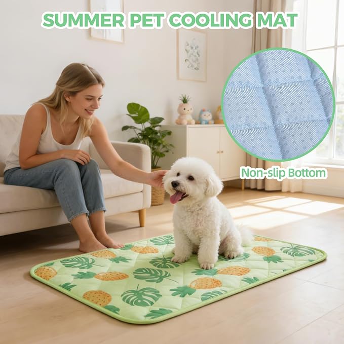 Dog Cooling Mat,19.5" x 27.5" Thicken Self-Cooling Mat for Dog&Cat,Internal Waterproof& Endothermic,Washable Pet Ice Cool Pad Blanket,Pet Sleeping Pad for Indoor Outdoor in Summer,Non-Toxic, Green M