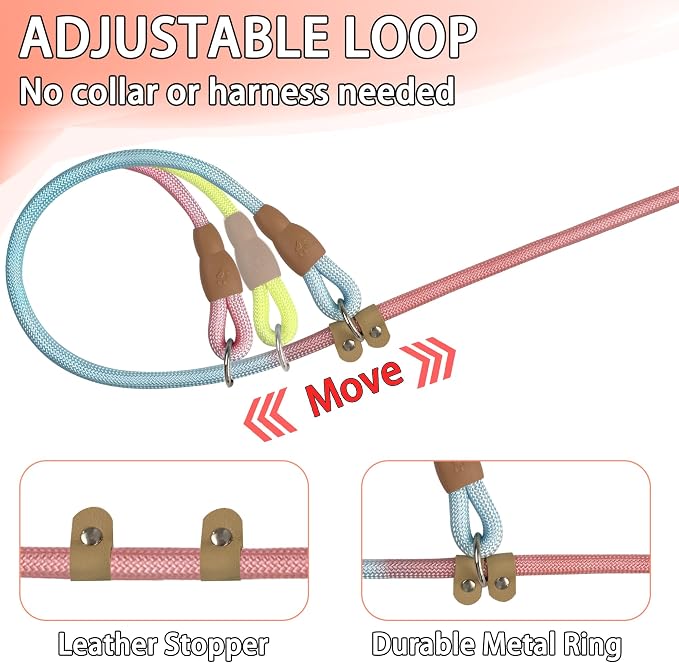 FOVRLZSE 3-Pack Lightweight Adjustable Nylon Dog leashes Leather Buckles Macaron Dog leashes for S/M Dogs,5.2ft Long,White Ultra-Soft eco-Cotton Lining,No Collar Needed
