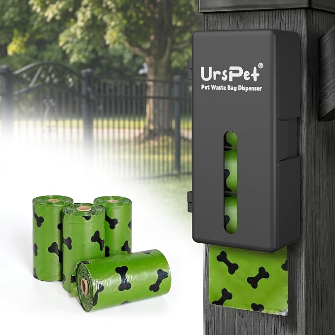 Portable Dog Poop Bag Dispenser, 60 Bags, Black | wall mount design, easy bag pull, flip top lid, leak resistant refill bags, simple refill access, tidy home or yard use