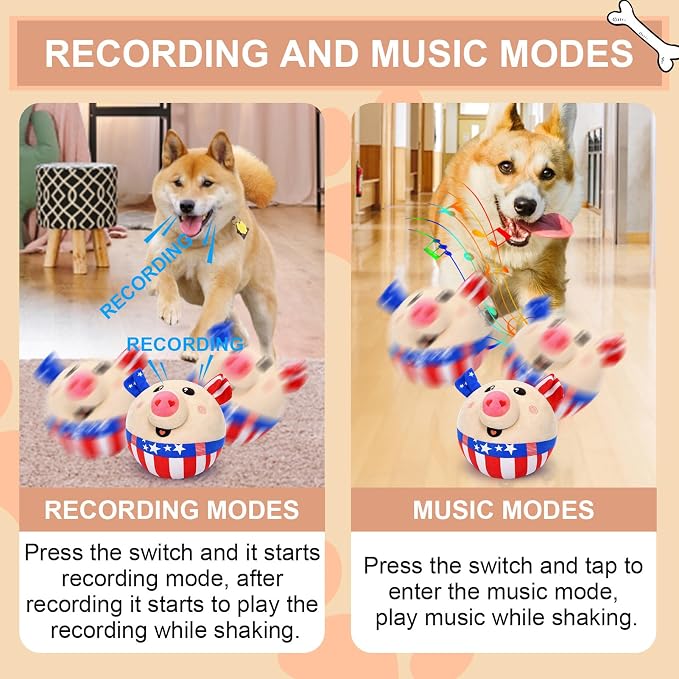 BABORUI Interactive Dog Toys Independence Pig, 4th of July Dog Toys with Recording and Music Modes, Independence Day Dog Toys for Small/Medium/Large Dogs to Keep Them Busy(Independence Pig)
