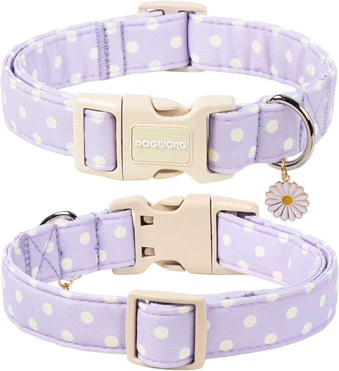Spring Summer Dog Collar for Girl Dogs- Purple Polka Wedding Dog Collar, Adjustable Soft Beach Dots Dogs Collars for Small Medium Dogs, XS