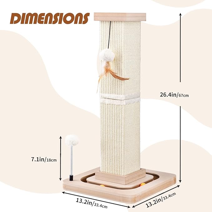 LIFLIX 27" Cat Scratching Post, Sisal Cat Scratcher with Interactive Track Balls and Hanging Balls, Vertical Scratching Posts for Indoor Cats and Kittens