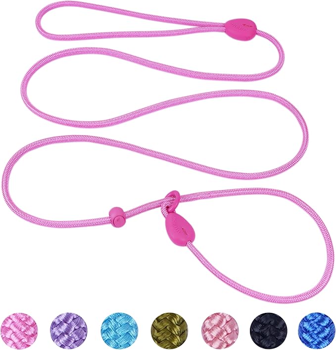 6FT Dog Training Leash - Slip Lead for Small & Medium Dogs - Strong, Lightweight, No Pull - Comfortable Loop (D-Pink, 6FT)