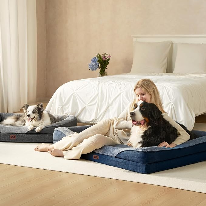 EHEYCIGA Orthopedic Dog Bed for Medium Dog, Memory Foam Dog Couch Bed with Sides, Waterproof Liner & Washable Removable Cover, Bolster Pet Sofa, 30x20 Navy