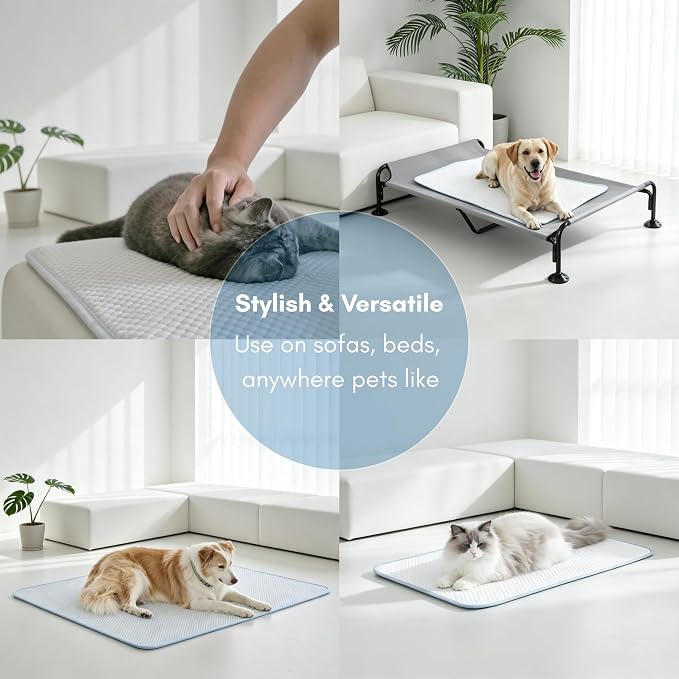 petfelix Dog Cooling Mat, Scratch Resistant Stain Resistant QMAX>0.5 Dog Cooling Pad for Medium Large Dogs, Self Cooling Mat for Dogs, No Water or Electricity Needed, Blue, Large, 35"x26"