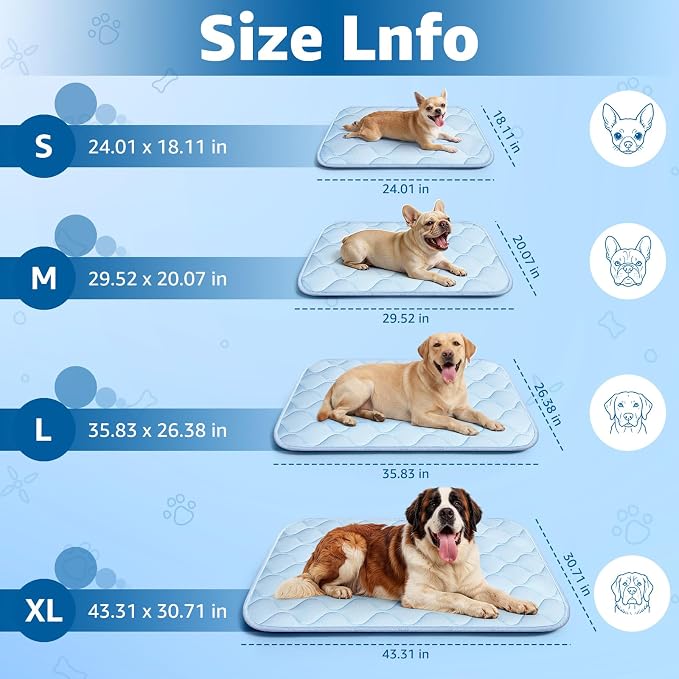 Dog Cooling Mat for Large Dogs, Long-Lasting Cool Pad for Dogs Outdoor & Indoor Use with Ice Silk Fabric & Waterproof Cover, Summer Cooling Pet Bed 36" x 26", Non-Slip Washable Pet Blanket
