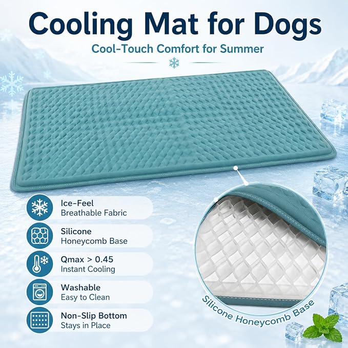 GOLOPET Newly Upgraded Large Dog Cooling Mat 34x23 in,Ice Breathable Fabric, Solid Silicone Honeycomb Heat Dissipation Structure, Long-Lasting Coolness Cooling Mat for Dogs(Q-Max>0.5)