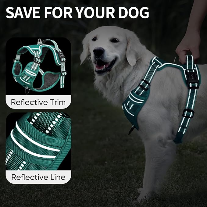 HEELE Dog Harness for Medium Dogs No Pull Dog Vest Harness with Soft Padded Handle Reflective for Outdoor Training, Grass Green, M