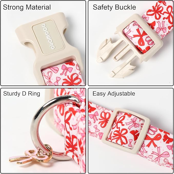 DOGWONG Cute Dog Collar, Pink Bow Pattern Dog Collar, Girl Female Dog Collars with Strong Plastic Buckle for Small Dogs,S