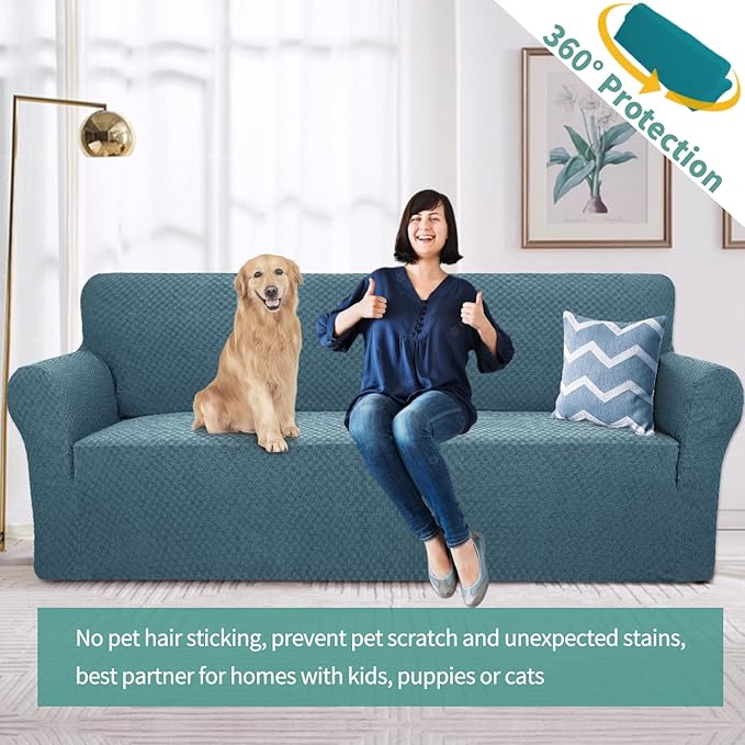 YEMYHOM Couch Cover Latest Jacquard Design High Stretch Extra Large Sofa Covers Pet Dog Cat Proof Oversized Slipcover Non Slip Magic Elastic Furniture Protector (XL Sofa, Teal)