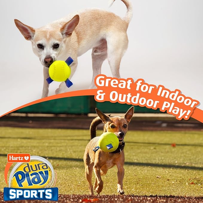 Hartz Dura Play Sports Football Dog Toy, Bacon Scented Squeaky Latex Yellow & Blue Toy, 1 Count