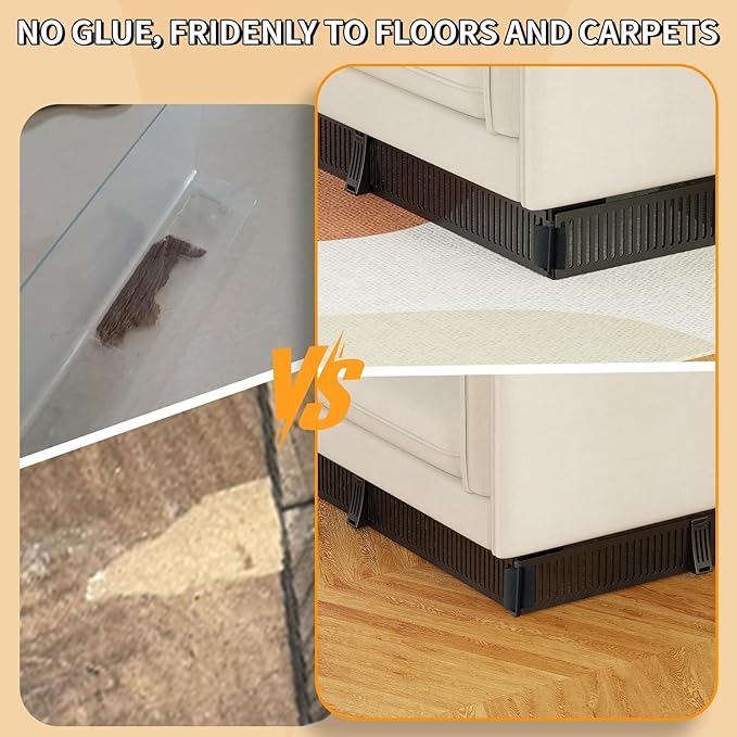 Under Couch Toy Blocker for Kids & Pets – No-Glue Sofa Gap Filler Secured to Sofa Legs, Under Couch Guards, Floor & Carpet Friendly, Quick Install & Removable, 3.2" Height, 12 Pack