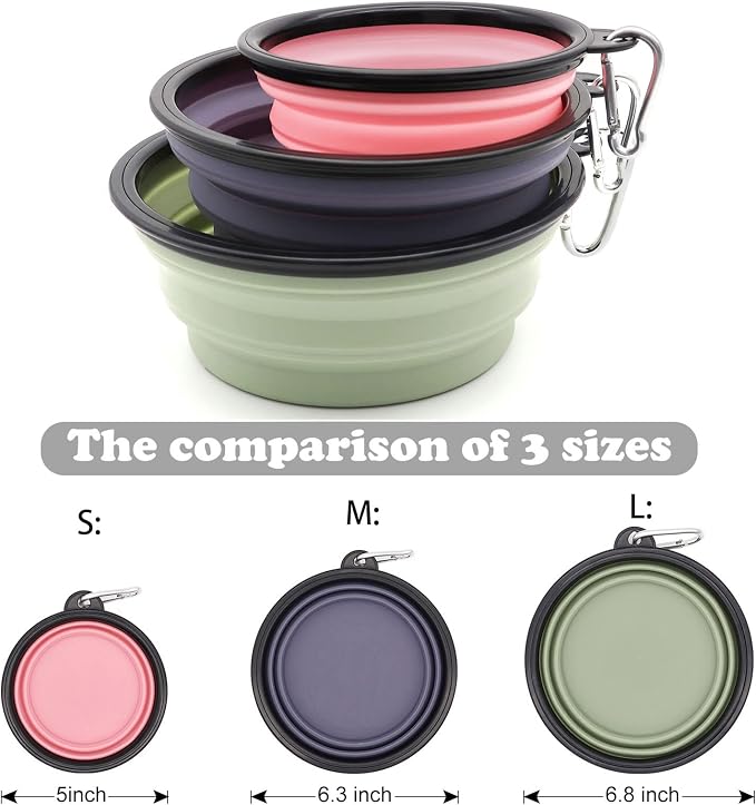 2-Pack Small Dog Travel Bowl, Collapsible Bowls for Dogs, Foldable Cat Water Bowl, Portable Pet Feeding Watering Traveling Dish (Light Blue & Dark Blue)