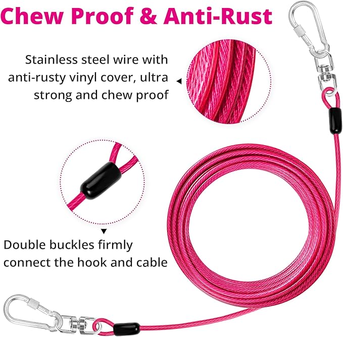 jenico Dog Tie Out Cable: 25ft Dog Lead for Yard - Heavy Duty Chain Leash Outside for Small Large Dogs Up to 500 lbs - Outdoor Dog Runner Tether