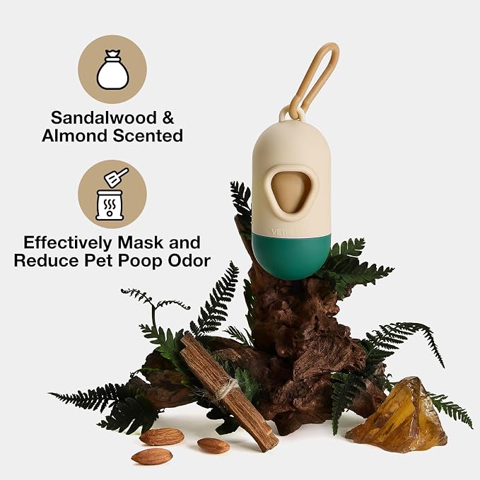 VETRESKA Dog Poop Bag with Dispenser, Leak Proof and Extra Thick Pet Waste Bags for Dog Walking and Cat Litter, Sandalwood & Almond Scented, 105 Count