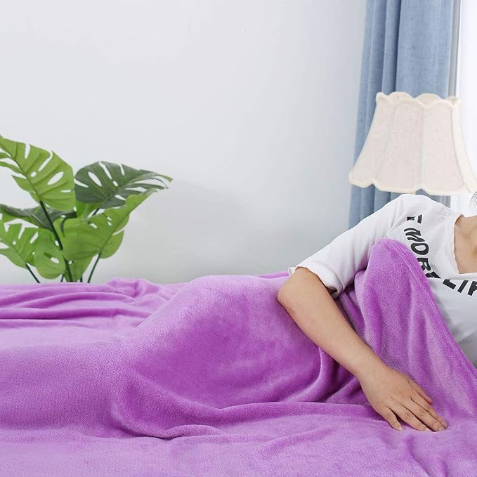 uxcell Flannel Fleece Blanket Full Size - Soft Lightweight Plush Microfiber Bed Blanket for Sofa or Couch, Machine Washable Blankets Fleeces, Light Purple 70x78 Inch