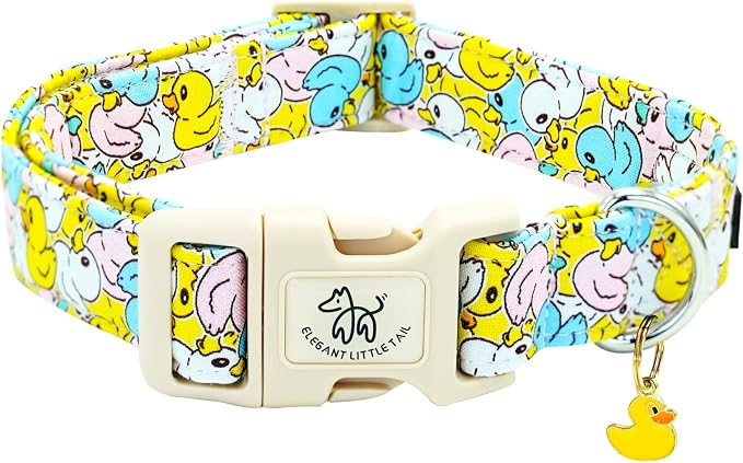 Elegant little tail Dog Collar-Cute Dog Pet Collars Duck Print Puppy Adjustable Soft Cotton Girl Boy Dog Collars for Small Medium Large Dogs, Large