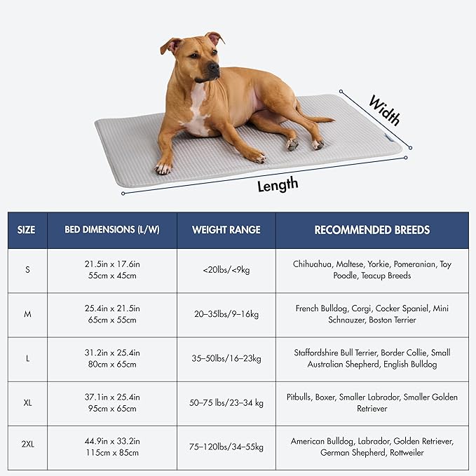 Spark Paws Cooling Mat for Dogs - Self Cooling Dog Mat & Pet Cooling Pad for Large, Medium & Small Dogs - Non-Toxic, Non-Gel Washable Cooling Bed - Waffle Grey - Size L