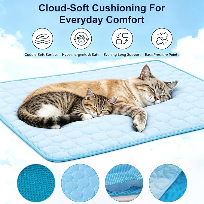 Dog Cooling Mat 39"x59" Q-Max>0.4, Absorbent & Pressure-Activated Self-Cooling, Non-Slip Scratch Resistant, Washable Cooling Mat for Dogs, Cooling Pad for Dog Bed Mats for Car Crate Patio Outdoor