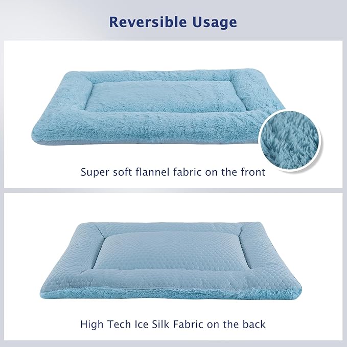 Dog Bed Mat, Crate Pad Reversible,Soft Kennel Pad, Washable Dog Crate Mat (Cool and Warm),Pet Sleeping Mattress for Small Medium Dogs XB009 (18''x13'',Blue)