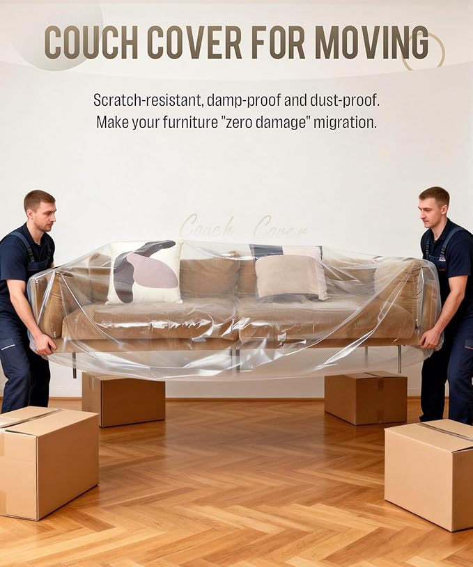 Magicheap Plastic Couch Cover 2 Pack, Extra Large Dust-Proof Sofa Cover for Moving and Storage, Waterproof Furniture Moving Bags for Sectional Couch SOFE Loveseat Furniture, 150" H x 47" W, Clear