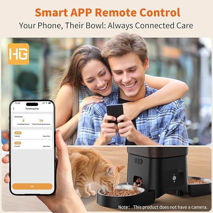 HoneyGuaridan Automatic Cat Feeder for 2 Cats,3.5L Dual Cat Food Dispenser, 2.4G/5G WiFi APP Control for Multiple Cats,2 Stainless Steel Bowls & 2 Slow Feeder Anti-Choking Bowls, Dual Power
