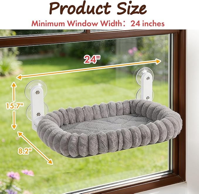 Zoratoo 2PC Cat Window Perch with Bolster Foldable Cat Hammock Cushion Bed for Window with Metal Frame, Cloud-Cuddle Cordless Window Resting Seat for Indoor Cats (Cushion Bed, Gray-M)