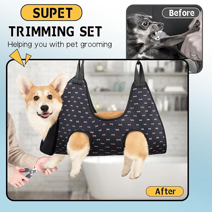 Supet Dog Grooming Hammock Harness for Dogs Cats, Relaxation Pet Nail Clipper Hammock, Restraint Dog & Large Animal Leashes Sling for Groomingk for Nail Trimming (Black Currant, XL)