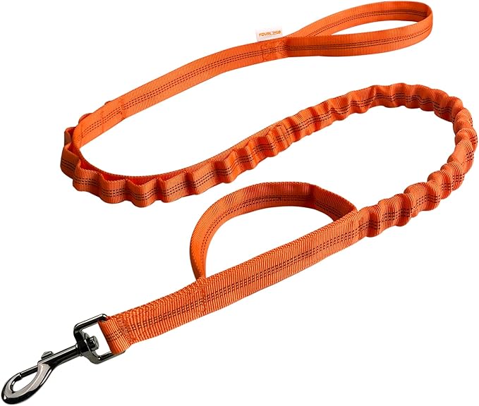 FOVRLZSE Reflective Bungee Dog Leash(Orange) - 4FT to 5FT Adjustable Shock Absorbing Leash with Double Padded Handle & 360° No Tangle Metal Clasp for Small Medium Large Dogs