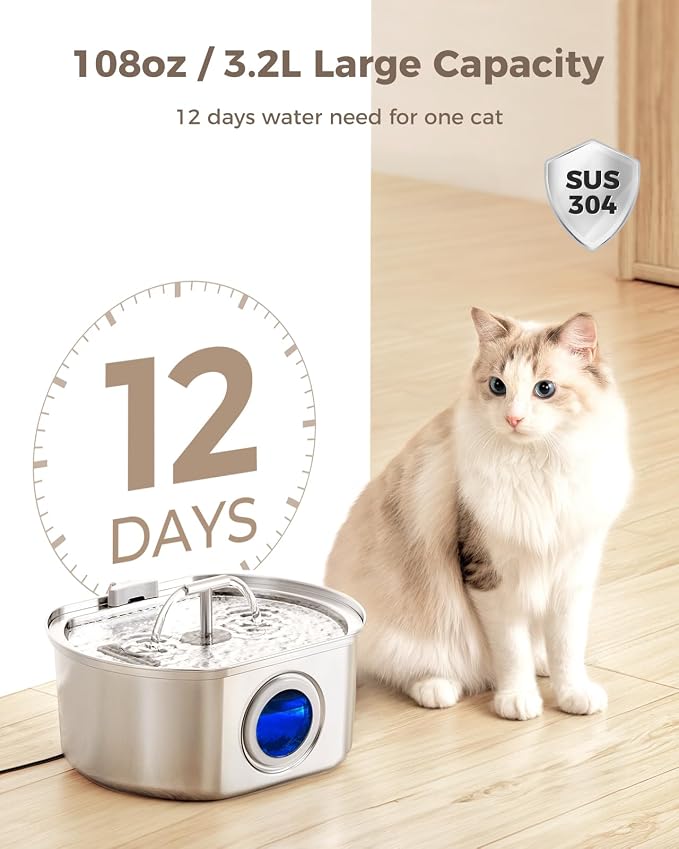 Official 12-Pack Replacement Filters with Pre-Filter Sponges for 108oz/3.2L Automatic Stainless Steel Pet Water Fountain